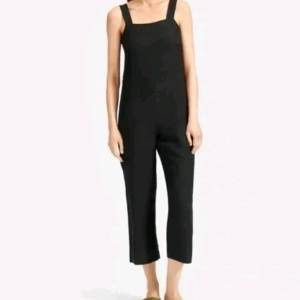 Everlane Square Neck Crop Flax Linen Overall Jumpsuit Size 6 Washed Black
